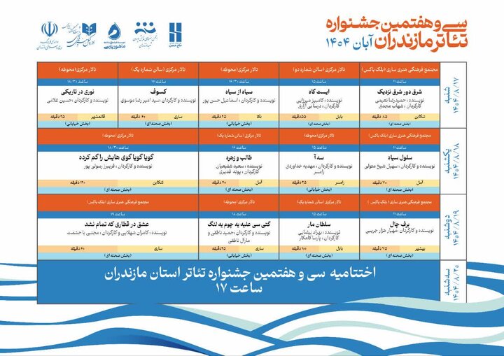 جدول زمانبندی اجراهای سی‌وهفتمین جشنواره تئاتر مازندران اعلام شد