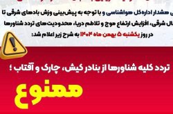 اعمال ممنوعیت دریایی در بنادر کیش، چارک و آفتاب به‌دنبال هشدار هواشناسی